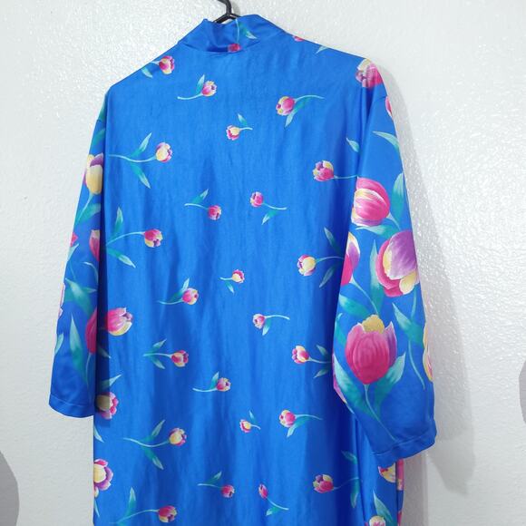 Vintage Village Fair Robe Nightgown Womens Medium Midi Blue Floral Zip P… - Picture 10 of 11